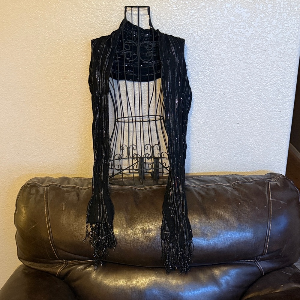 Black Beaded Fringe Scarf